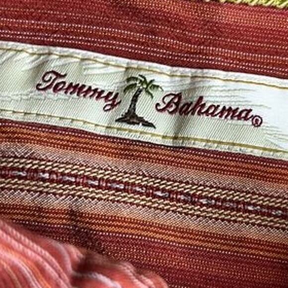 men's L orange striped Tommy Bahama 100% silk long sleeve button up excellent - Picture 4 of 10